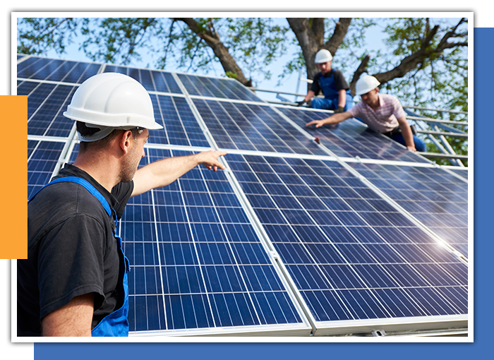 Image of a crew linking solar panels