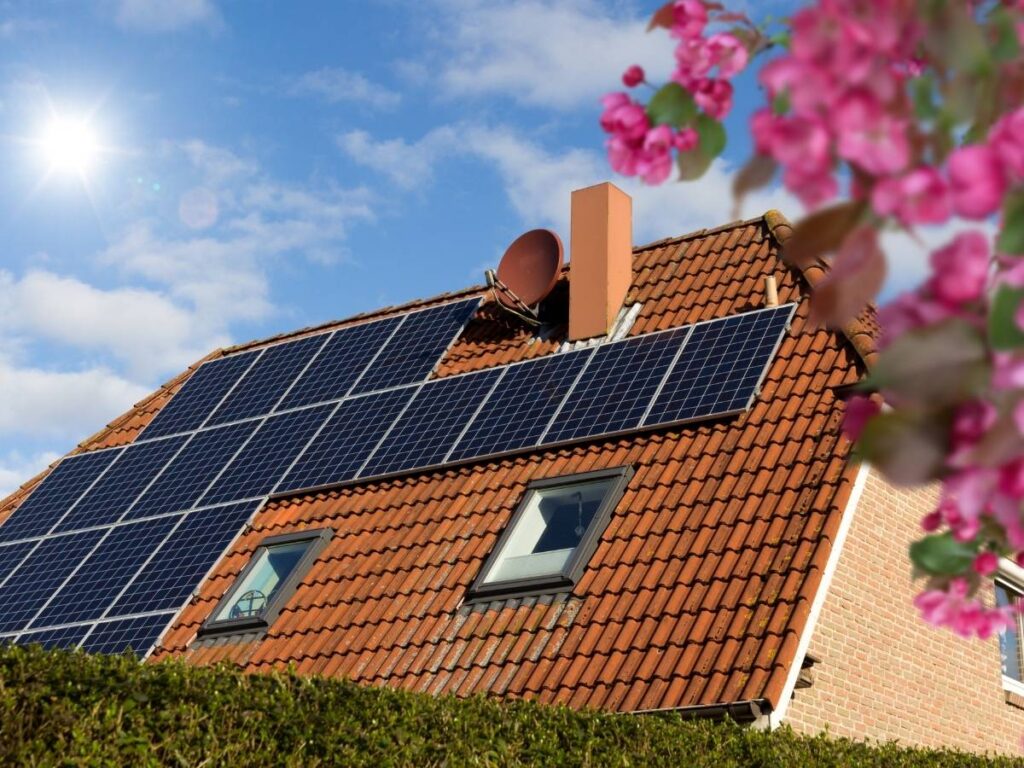 Home roof with solar panels