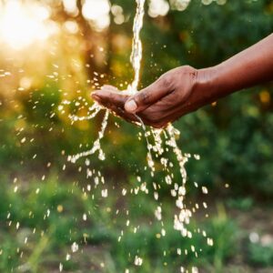 fresh water being poured in a persons hand