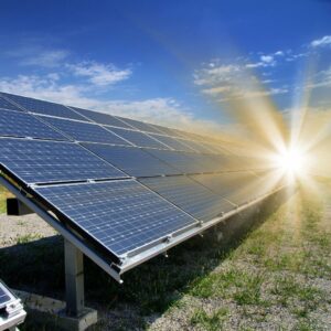 solar panels with intense sunshine