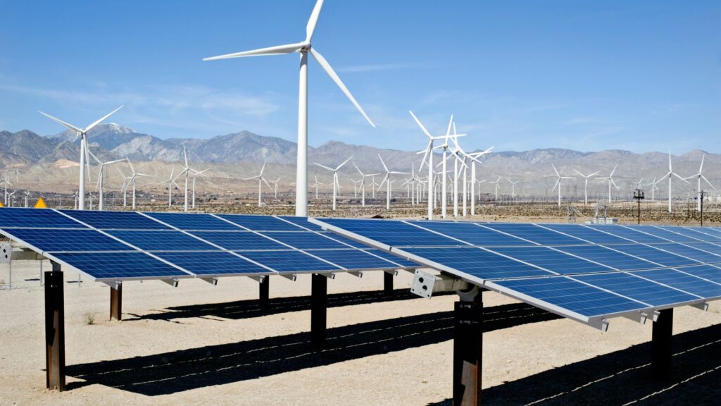 solar panels and wind turbine