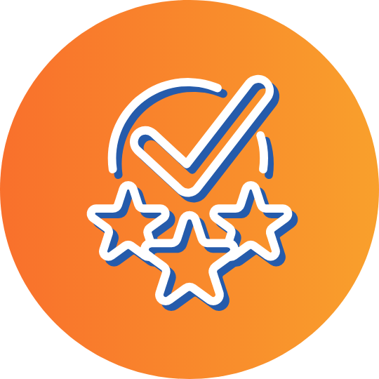 Icon of checkmark and three stars