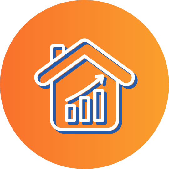 Icon of house and increasing bar graph