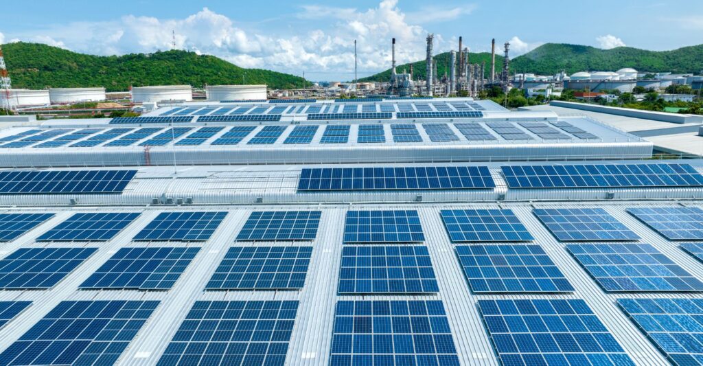 solar panels on a warehouse