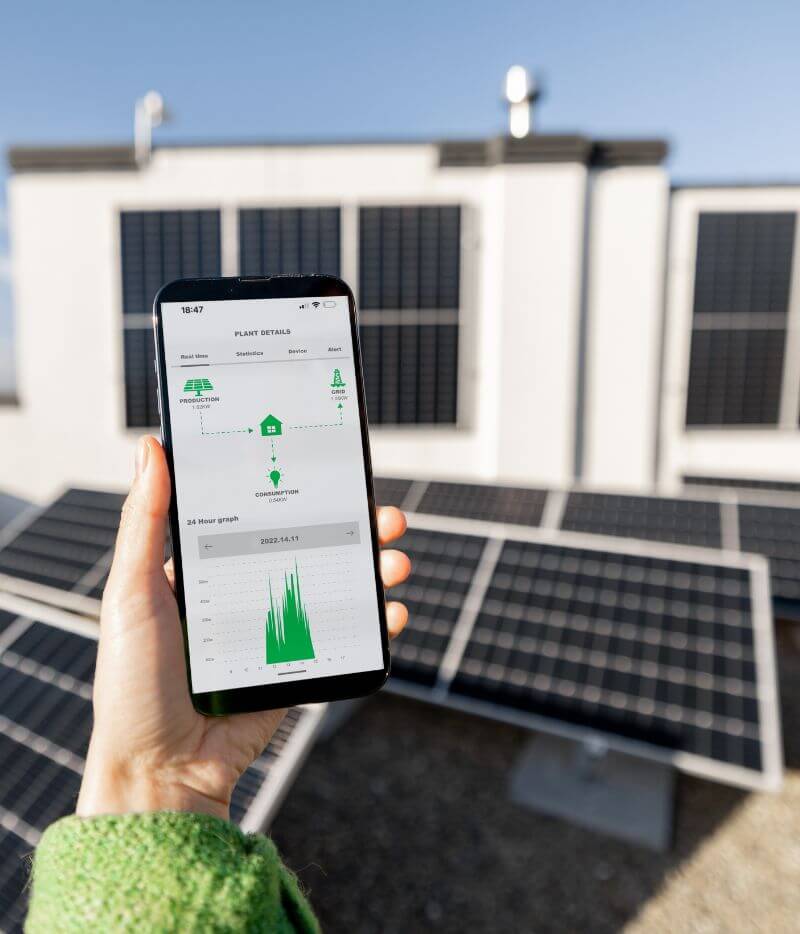 person looking at solar energy app on phone