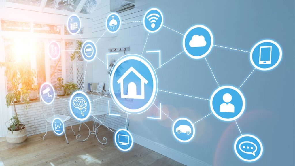 icons in a home illustrating smart home technology