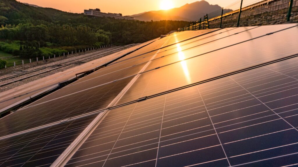 solar panel with sun shining down