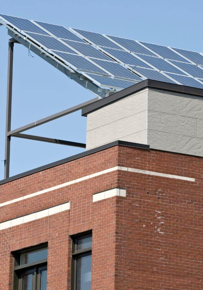 building with solar panel on roof